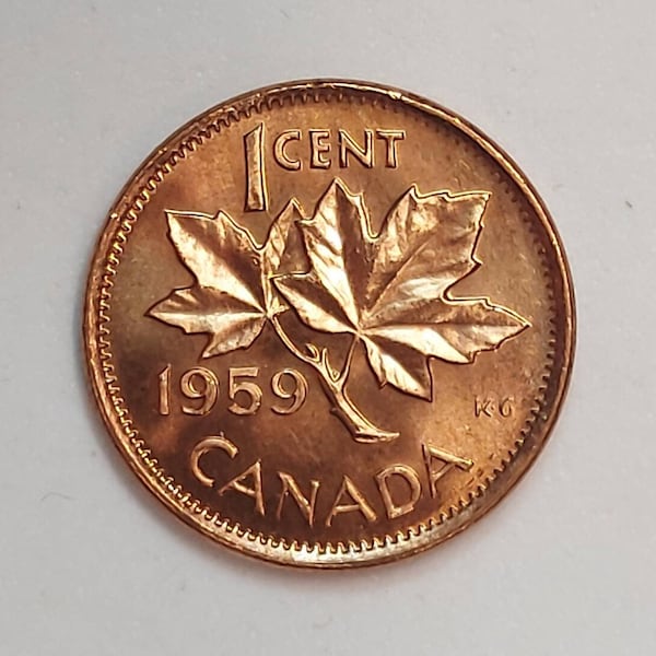 1959 Canadian Penny ~ CHOICE UNCIRCULATED One Cent Coin; Queen Elizabeth II; Copper Penny