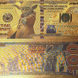 YODA: Star Wars Galaxy .9999 GOLD Foil 100 Dollars Fantasy Note; Full color scene on back; Comes in a Collector Display holder