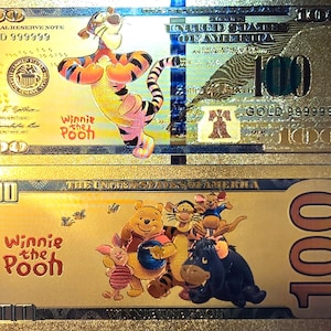 TIGGER From Winnie the Pooh; .9999 GOLD Foil 100 Note; Comes in a