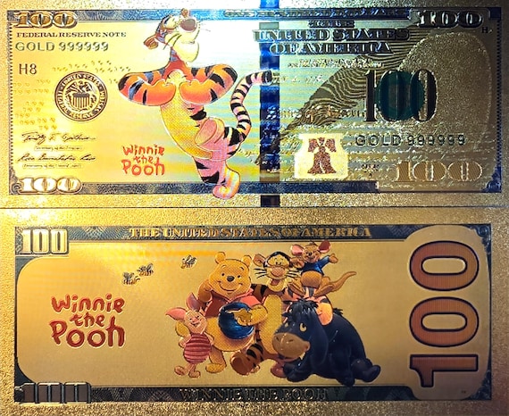 TIGGER From Winnie the Pooh; .9999 GOLD Foil 100 Note; Comes in a