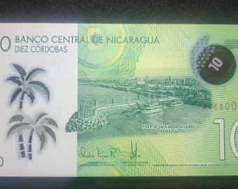 NICARAGUA 10 Cordobas Banknote, P-209b, UNCIRCULATED aus dem Jahr 2019, zeigt eine Hafenszene