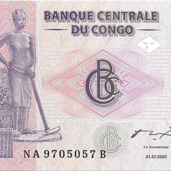 Congo 200 Francs Banknote; P- 99a - UNCIRCULATED from 2007; features a large log drum