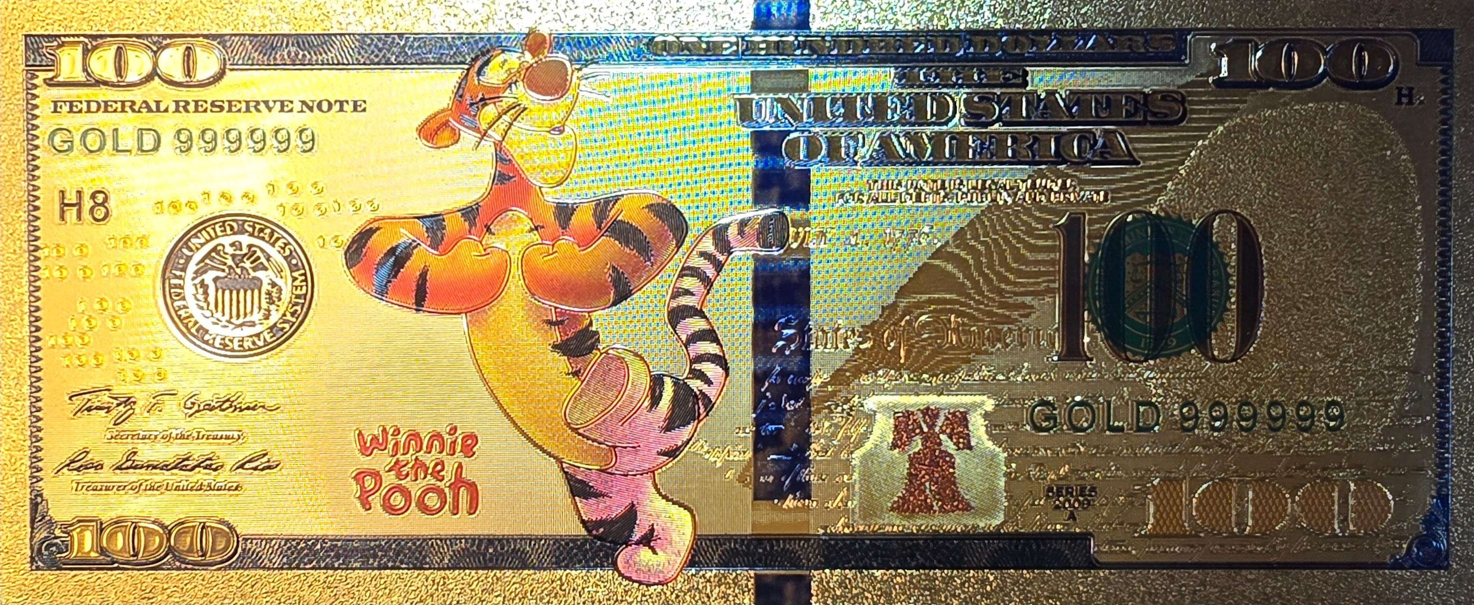 TIGGER From Winnie the Pooh; .9999 GOLD Foil 100 Note; Comes in a