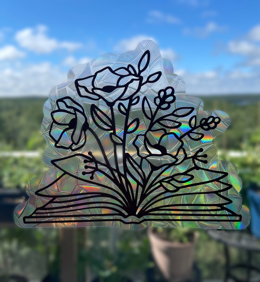 Blooming Book Suncatcher Sticker Book Lovers Floral Etsy