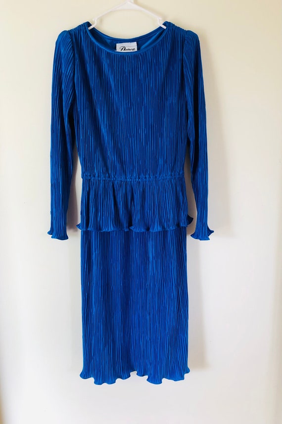 True Vintage Union Made in USA Blue Pleated Dress - image 2