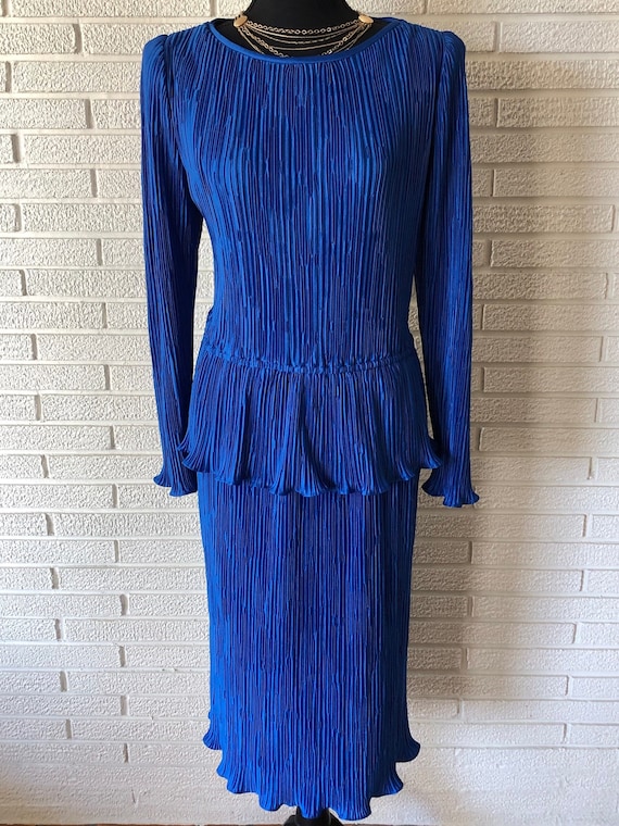 True Vintage Union Made in USA Blue Pleated Dress - image 1