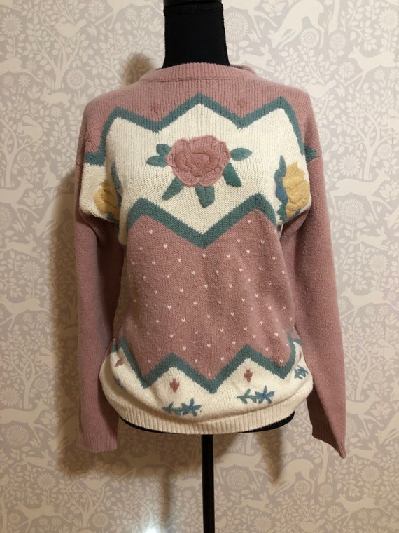 Beautiful Vintage Textured Knit Pastel Pullover - image 1