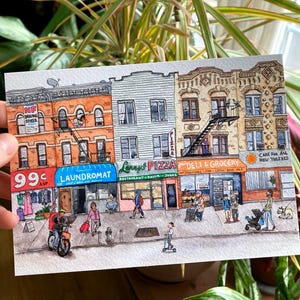 Impresión artística de Brooklyn / Ilustración en acuarela de una calle de Nueva York / Dibujo del barrio / Obra de arte original con impresión Giclée