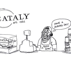Eataly Art Print | Rysunek piórem kawiarni w Nowym Jorku | Ilustracja z Nowego Jorku | 4 x 6 cali