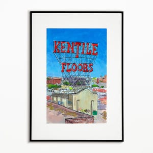 Kentile Floors Sign Brooklyn Art Print | Gouache Illustration of Gowanus | New York City Nostalgic Signage | Original Artwork Giclée Print