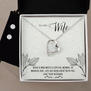 Colar para minha esposa – presente de prata esterlina 925 para esposa, cartão de poema de esposa, colar de coração para minha esposa, colar de esposa, joias de esposa, presente para ela