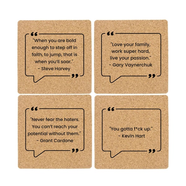 Motivational Inspirational Success Cork Coaster Set