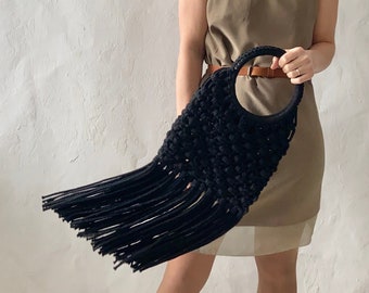 Macrame PATTERN PDF + Video purse with fringe , macrame bag DIY, macrame net bag, tote bag, macrame tutorial pdf