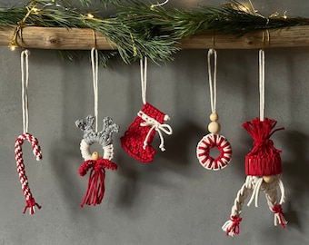 Macrame Christmas Ornament PDF Pattern, Macrame Christmas Gnome, Stocking Stuffers, Santa Gnome Ornaments, Xmas Ornament Set, Holiday decor