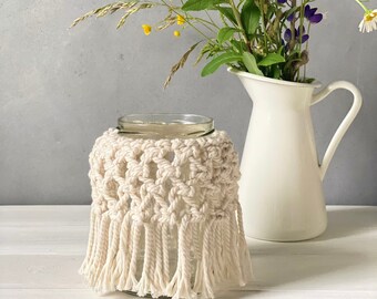 Macrame Jar PATTERN pdf, Wedding tables decor, macrame for home, mason jar decor