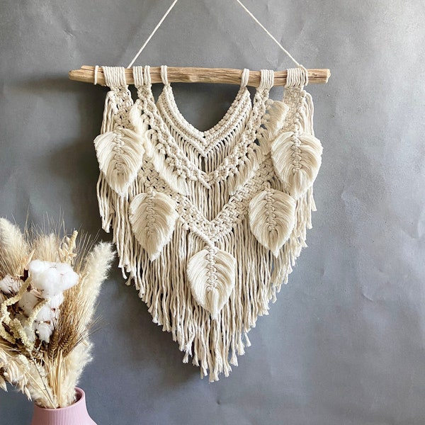 Macrame wall hanging with feathers PATTERN, diy macrame pattern, macrame pattern pdf, tutorial pdf, Home Decor Diy