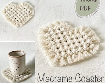 Macrame Coaster Heart pdf pattern, Macrame for beginners, macrame pattern, Macrame Christmas, Valentine's Day gift, handmade gift for him