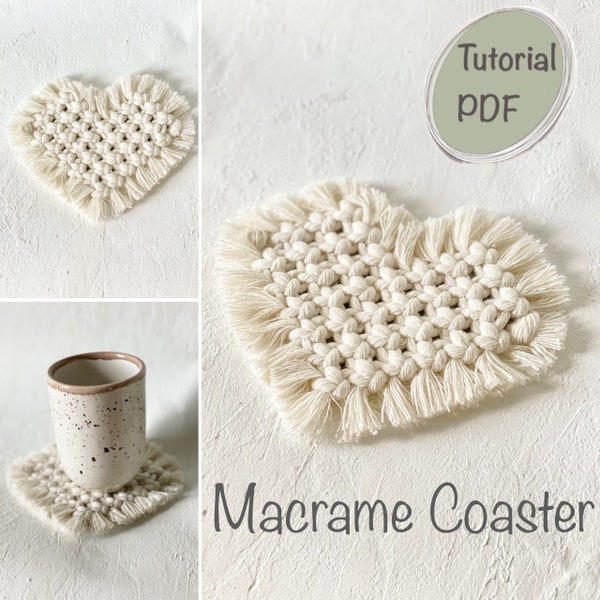 Macrame Coaster Heart pdf pattern, Macrame for beginners, macrame pattern, Macrame Christmas, Valentine's Day gift, handmade gift for him