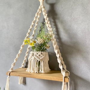 Estante Macrame + PATRÓN Tarro Macrame pdf, Estante Pared Macrame DIY, Florero Macrame, Macrame para Hogar, Tutorial Macrame paso a paso, Decoración Rústica