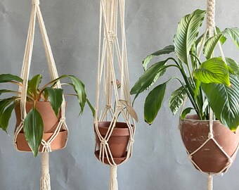 Set of Three Macrame Plant Hanger Pattern, Plants Lover Gift Idea, Eclectic Decor, Fantasy Balcony Decorating Ideas, Potted Plants Hangers