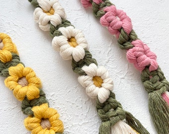 Macrame Daisy sleutelhanger PDF-patroon, macrame patroon voor beginners, handgemaakte bloemen sleutelhanger, cadeau voor haar, cadeau voor Pasen