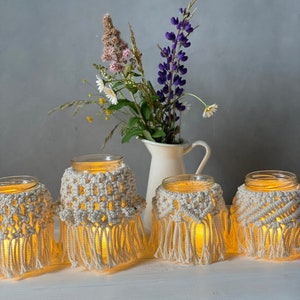 SET of 4 Macrame Jar Cover Patterns, Macrame Jar PATTERN pdf, Wedding tables decor, macrame for home, mason jar decor
