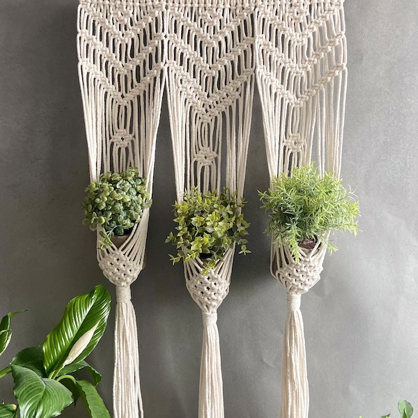 Macrame Triple Plant Hanger Pattern, Plant Hanger pdf DIY, Tutorial Instructions, How To Plant Hanger, Houseplants, Macrame Wall Hanging