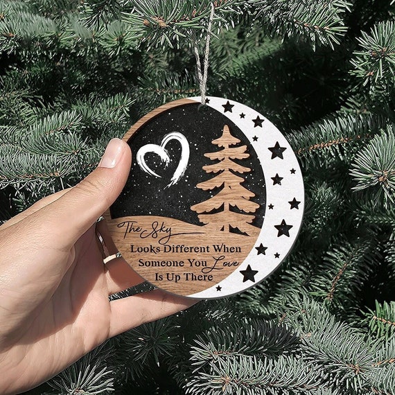 Memorial Ornament, Christmas In Heaven, Keepsake Ornament, Wood With Acrylic Ornament, The Sky Looks Different, 2 Layered Mix Ornament