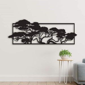 Peinture d'arbres de savane en SVG prête à être découpée au laser ou au CNC
