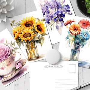 Postkarten Set (27 Karten) Blumen Aquarell İllustration Flower N.T. - 012