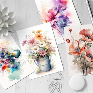 Postkarten Set (27 Karten) Blumen Aquarell İllustration Flower N.T. - 009