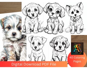 Cute Puppy Coloring Book - 40 Adorable Pages (Digital Download)