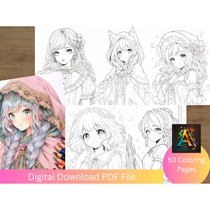 Kawaii Coloring Book Japanese Style Drawing Halloween Digital Coloring Book  Gift Manga Drawing Coloring Page Chibi Coloring Book, 