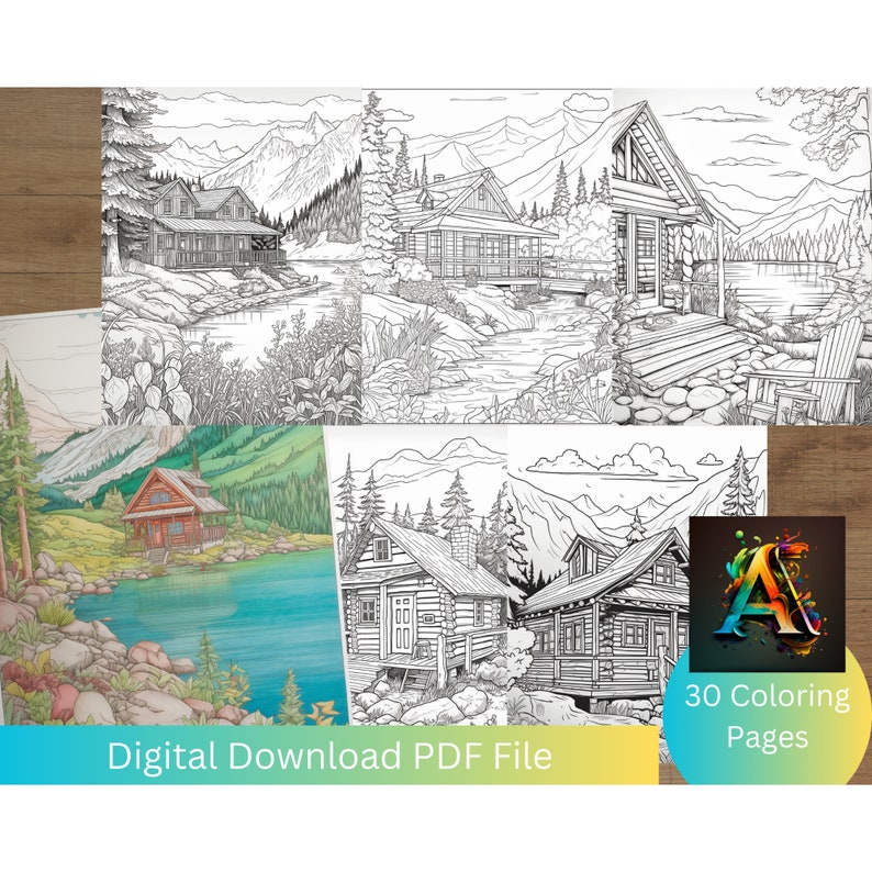 Mountain Cabin Coloring Book - Etsy