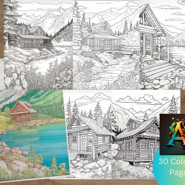 Log Cabin Coloring Page - Etsy