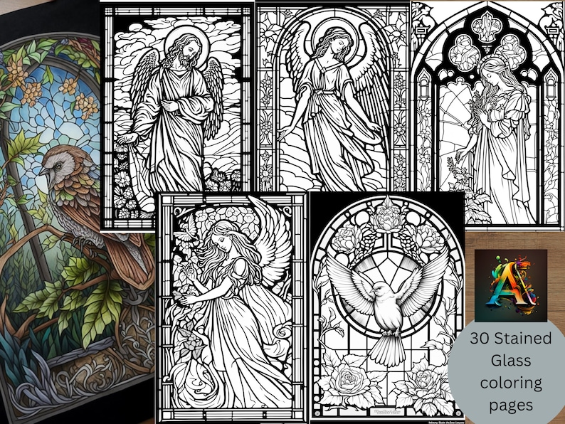 Religious Stained Glass Coloring Pages: Beautifully - Etsy