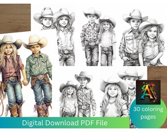 Little Cowboy and Cowgirl coloring pages