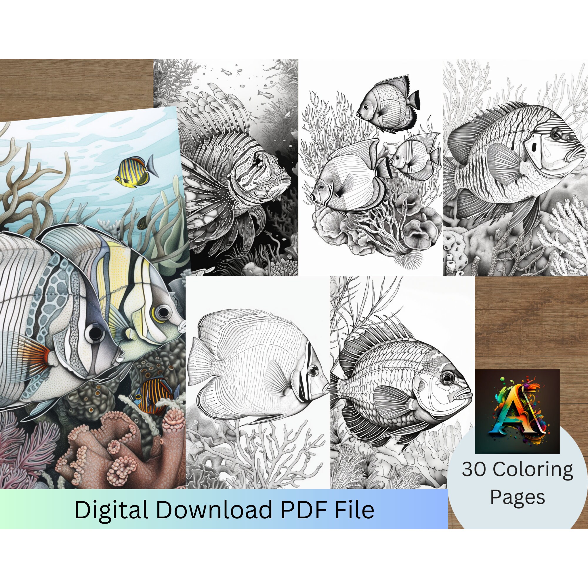 Realistic Tropical Fish Coloring Page