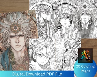 Anime Coloring Book: 20 Male Character Illustrations