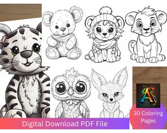 Cute Animal Coloring Book – 30 Charming Illustrations (PDF Download)