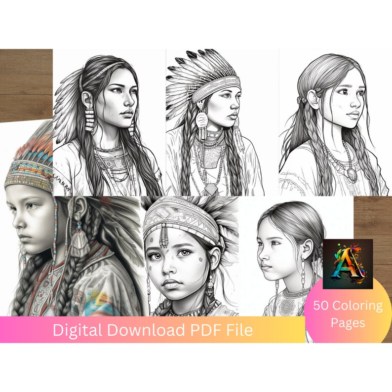 American Indian Girls Coloring Pages - Etsy