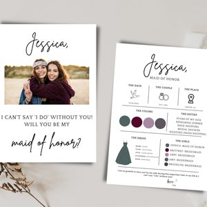 Bridesmaid Proposal Card Template, Photo Bridesmaid Proposal, Maid of Honor, Will You Be My Bridesmaid, INSTANT DOWNLOAD, Bridesmaid Gift