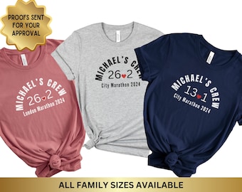 Custom Marathon Support Crew Shirt, Supporter Team Group Tshirt for Marathoner's Family Matching Shirts, Runner's Race Team shirt Kids Sizes