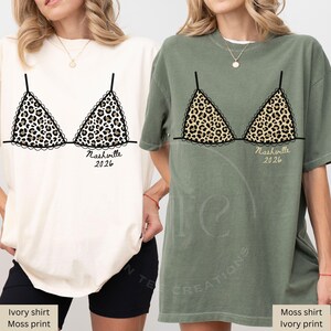 Custom Leopard Bikini Bachelorette Shirt, Nashville Bach Party Shirt, Bride Squad Trip Tee, Personalized Comfort Colors Girls Trip Tee Moss