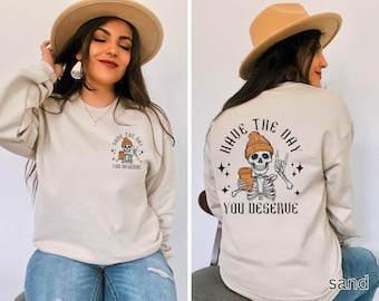 Funny Spooky Halloween Skeleton Sweatshirt, Creepy Skeleton Crewneck, Gift for Mom, Halloween Gift,Fall Sweater,Spooky Season,Trick or Treat