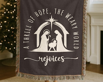 Christian Christmas Woven Blanket, X'mas Nativity Scene Throw, Jesus Holiday Home Decor, Religious Christmas Gift for Christian Family