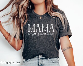 Custom Mama Shirt, Mom T-shirt with Children&#39;s Names, Personalized Tshirt, Gift for Mother&#39;s Day Shirt, Mama Gift for Mom with Kid&#39;s Names