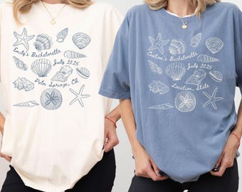 Seashells Beach Bachelorette Party Comfort Colors Shirt, Beach Bridal Party Shirt,Personalized Girls Trip Shirt,Beach Bride Bridesmaid Gifts