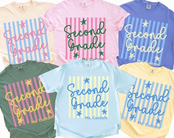 Custom Second Grade Teacher Team Shirt Comfort Colors, 2nd Grade Teacher Name Tee, Teacher Appreciation Gift, Back To School Teacher Shirt