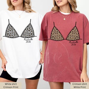 Custom Leopard Bikini Bachelorette Shirt, Nashville Bach Party Shirt, Bride Squad Trip Tee, Personalized Comfort Colors Girls Trip Tee Crimson